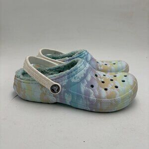 Crocs Kids Girls 5 Fleece Lined Tie Dye Rainbow Classic Clogs